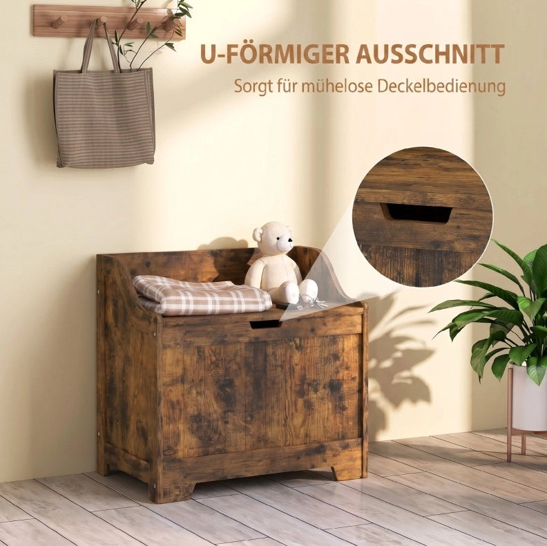 Cassapanca contenitore 61 L in MDF rustico con cerniera di sicurezza