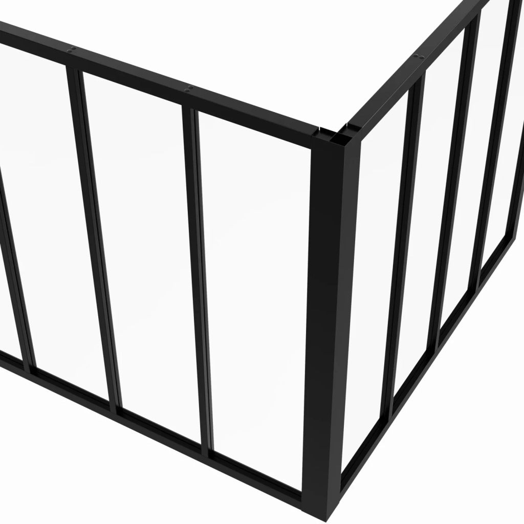 IDMarket - Tetto in vetro angolare a 8 vetri L. 116 x L.116 x H.108 cm in metallo nero e vetro temperato