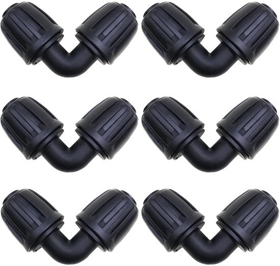 Adattatori di irrigazione - Adattatore angolare - Installazione facile - Nero - Sistemi di irrigazione a gocce - Adatto per tubi 1/2 pollici - 6 pezzi