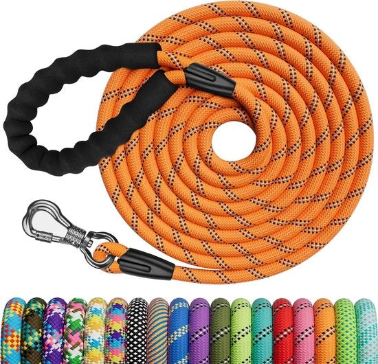 Raccordo per cani da 20m con impugnatura confortevole e guinzaglio trainabile con chiusura a molla.
