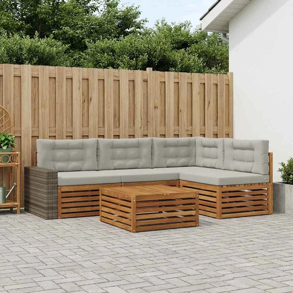 Set di divani da esterno 5 pz Naturale e Grigio Chiaro 3383339