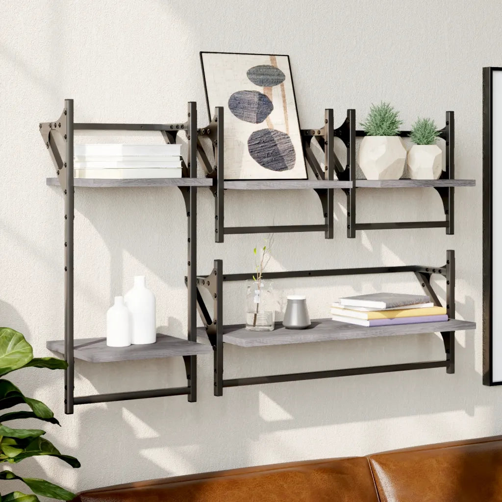 Set Mensole Parete con Aste 4pz Grigio Sonoma Legno Multistratocod mxl 107801