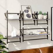 Set Mensole Parete con Aste 4pz Grigio Sonoma Legno Multistratocod mxl 107801