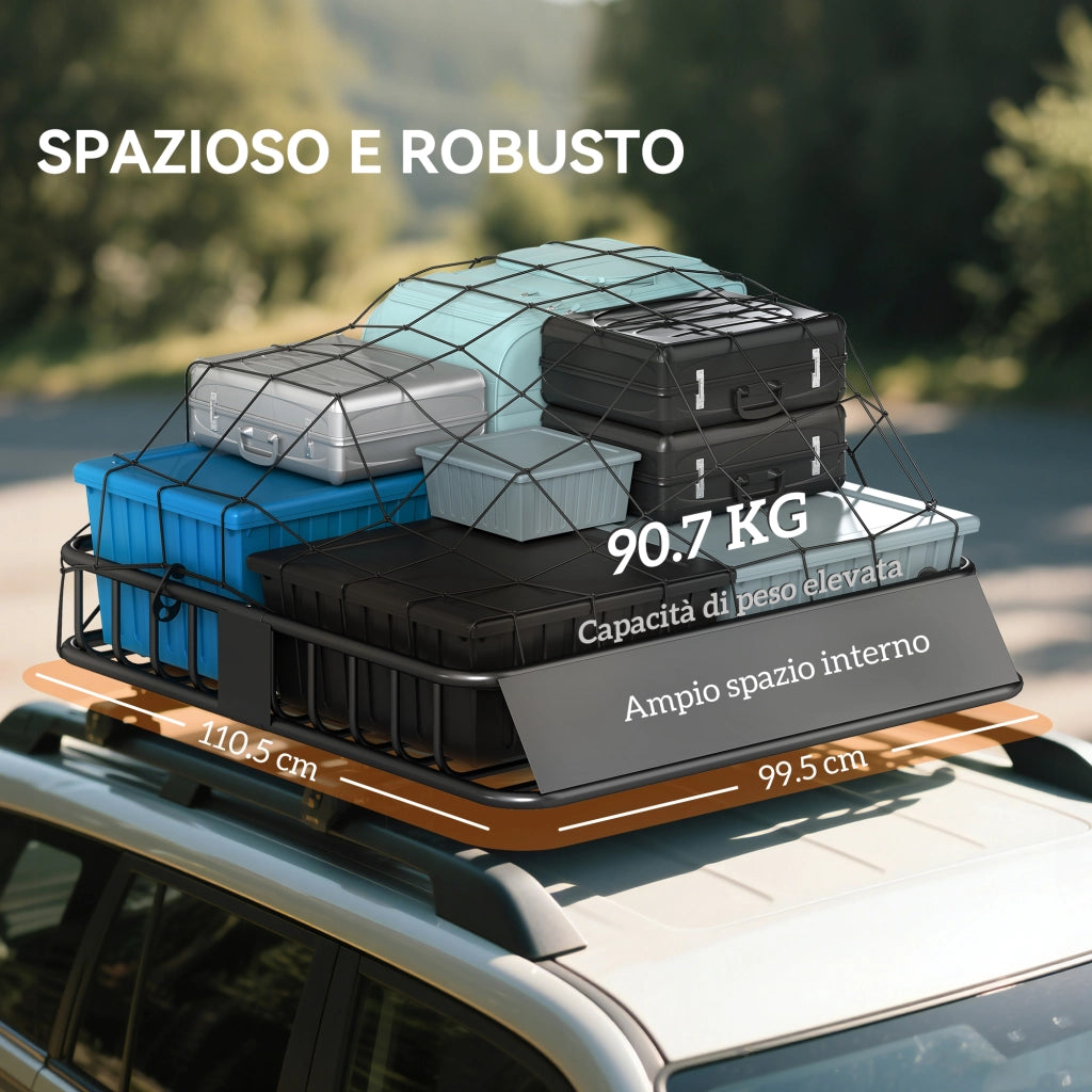 Portapacchi Auto in Acciaio con Deflettori e Guide Laterali ¨C Zephmum ¨C Nero 110.5x99.5x18.5 cm
