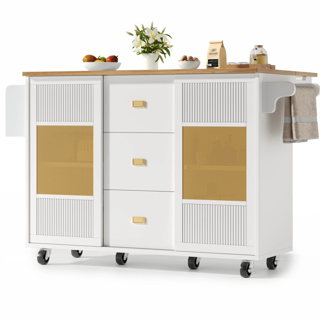 Isola da cucina pieghevole con ruote 146,85x70x90 cm bianca