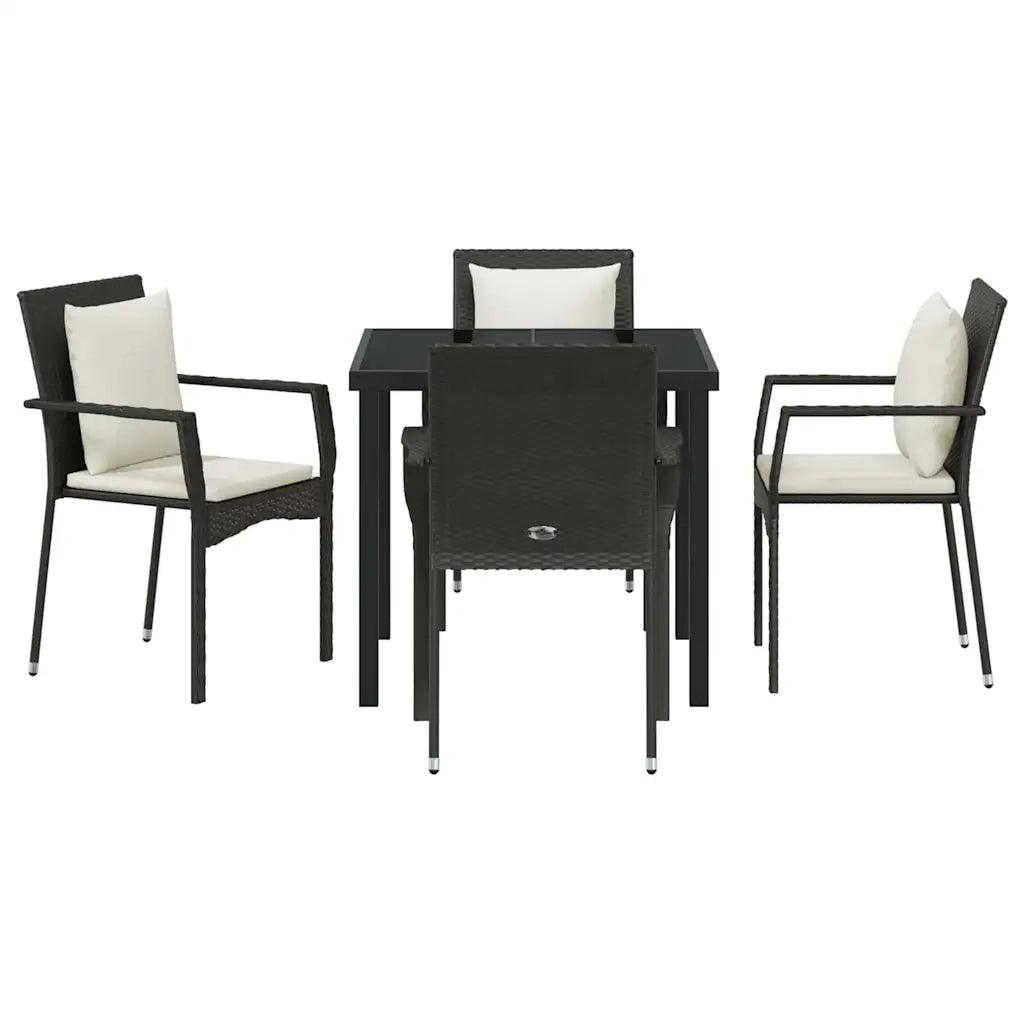 Set da Pranzo per Giardino con cuscino 5 pcs Nero polyrattan 3380072