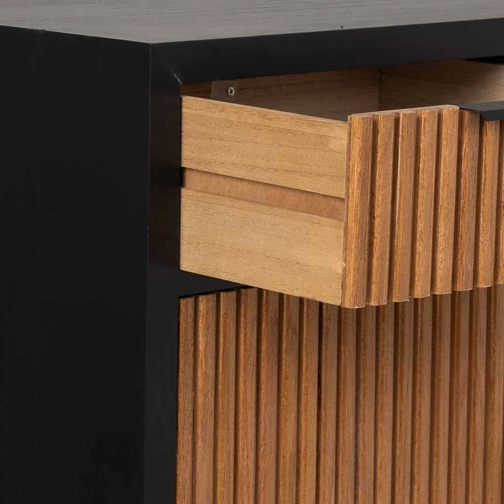 Credenza con 2 cassetti e 2 ante in legno e metallo nero 80x39,5x89