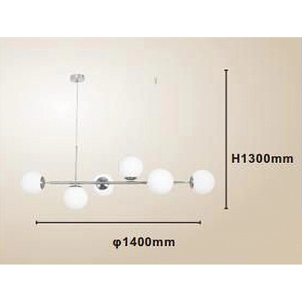 Trade Shop - Lampadario A Sospensione Argento Con 6 Sfere Bolle Bianche In Vetro Attacco G9 33733 -