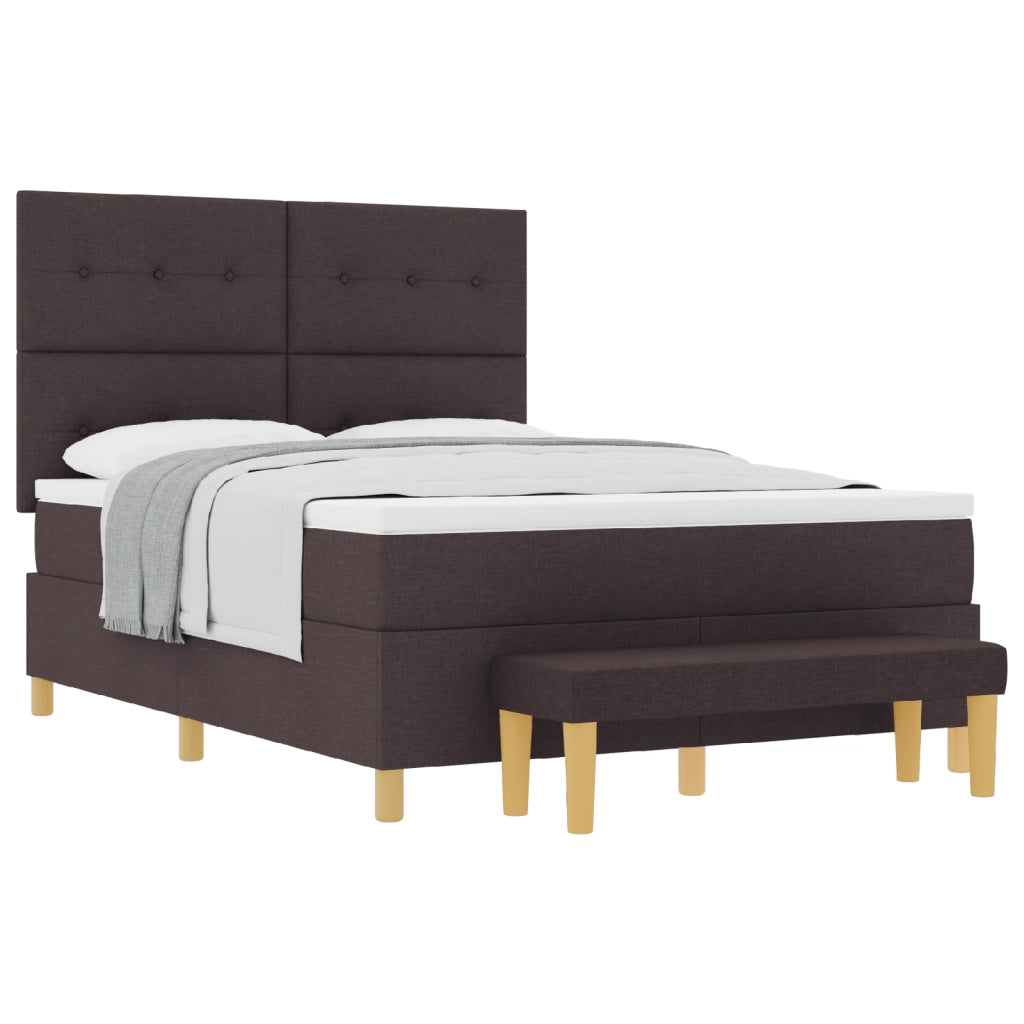 Letto a Flottante con Materasso e Panchina Marrone Scuro 140x190 cm Tessuto