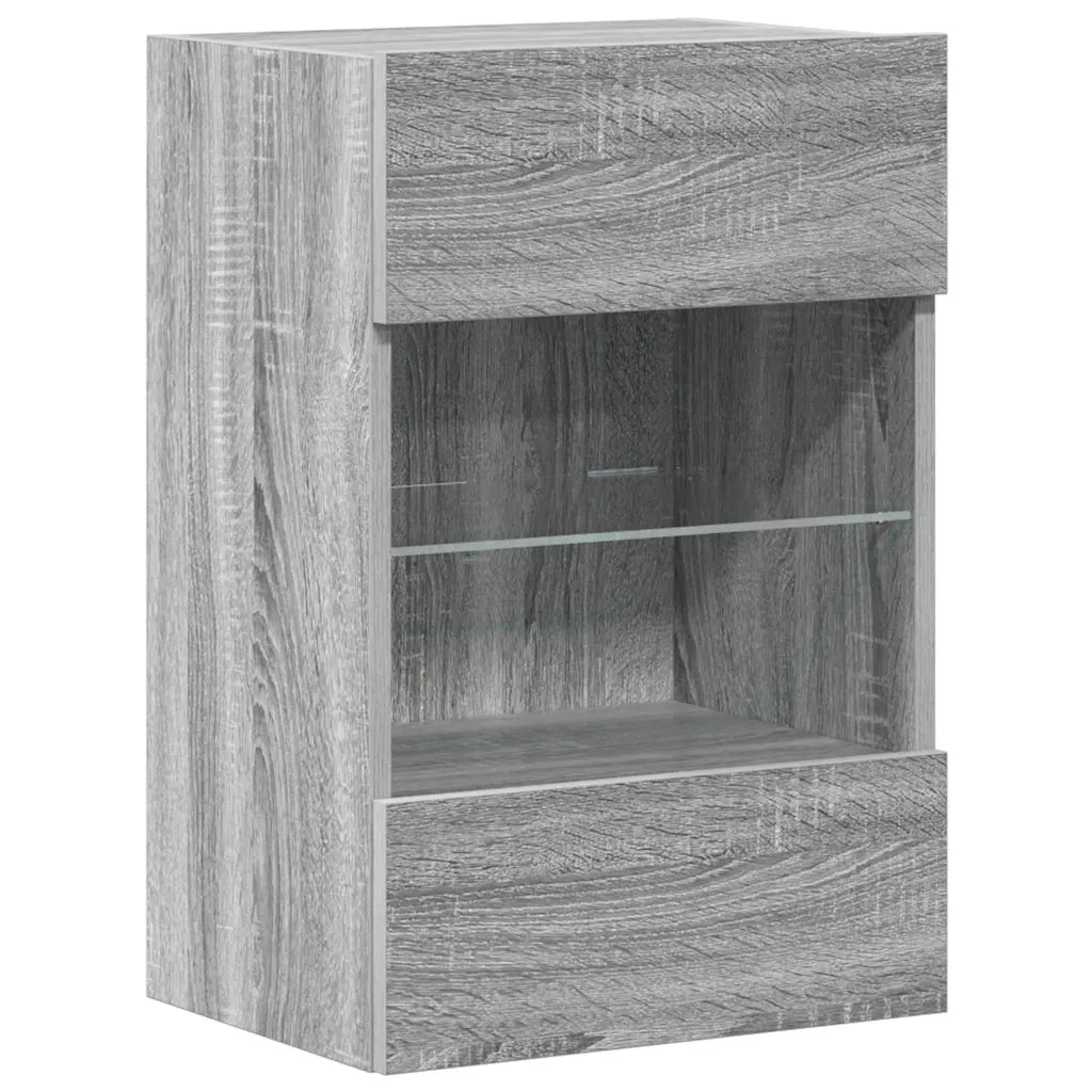 Mobili da parete con luci LED per TV 2pz Grigio Sonoma 40x30x60,5 cm 837089