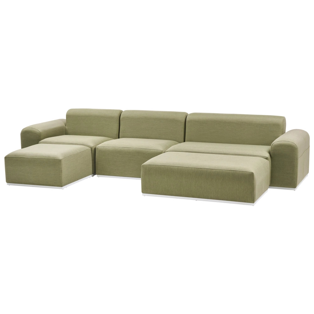 Set da salotto modulare in tessuto per esterni 7 posti reversibili con struttura in alluminio verde oliva stile elegante