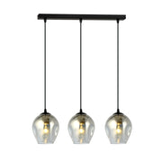 Lampadario 3 Luci Fuxi In Acciaio Nero E Vetri Fumè