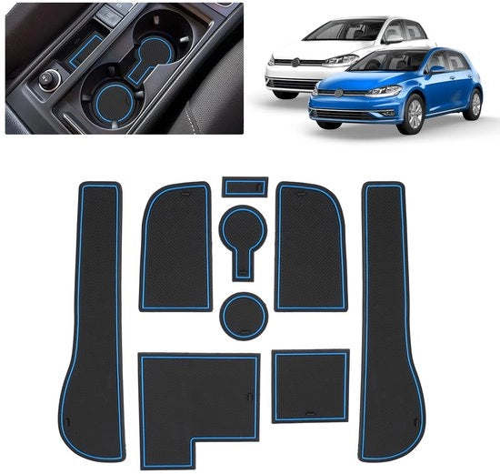 Matten Antislip per Auto, VW Golf 7 7.5 (2013-2019) | Matrice di Gomma Originele per Console Centrale, Becheriere e Spaziatura Porte | Adatto per VW Golf 7 GTD GTI GTE R (blu)