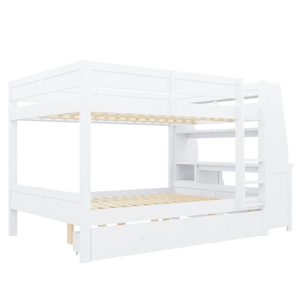 Letto a castello alto 140 x 200 cm con scrivania, contenitore e cassetti