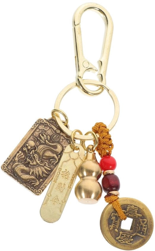 Sleutelhanger feng shui in pompoen stile con stella cinese, con molte tasche, in stile Miss Koper vintage, dimensioni 8.00x3.00x2.00 cm