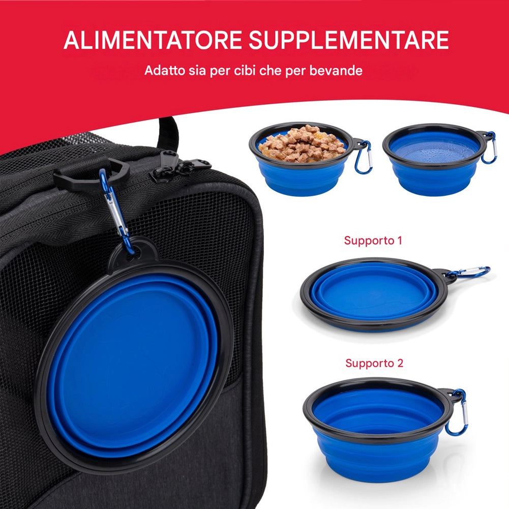 Borsa per Trasporto per Animali 44x31x34 cm Trasportino Pieghevole con Ciotola Pieghevole Nero
