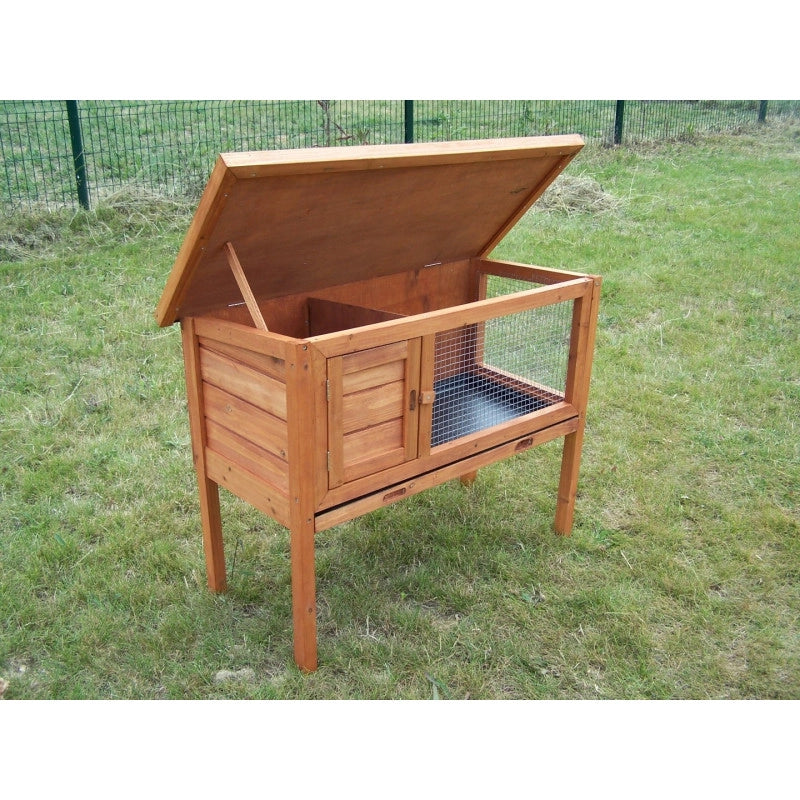 Conigliera in legno 91x45 cm – tetto bitumato, cassetto estraibile, rialzata per 2-3 conigli – CL1007 Foresta