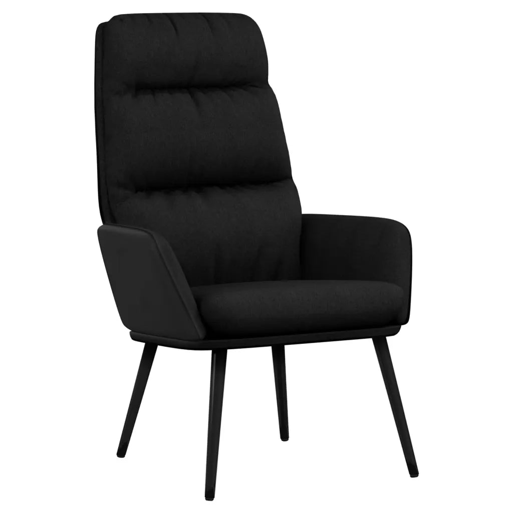 Poltrona Relax con Sgabello Nero in Tessuto e Similpelle 3097511