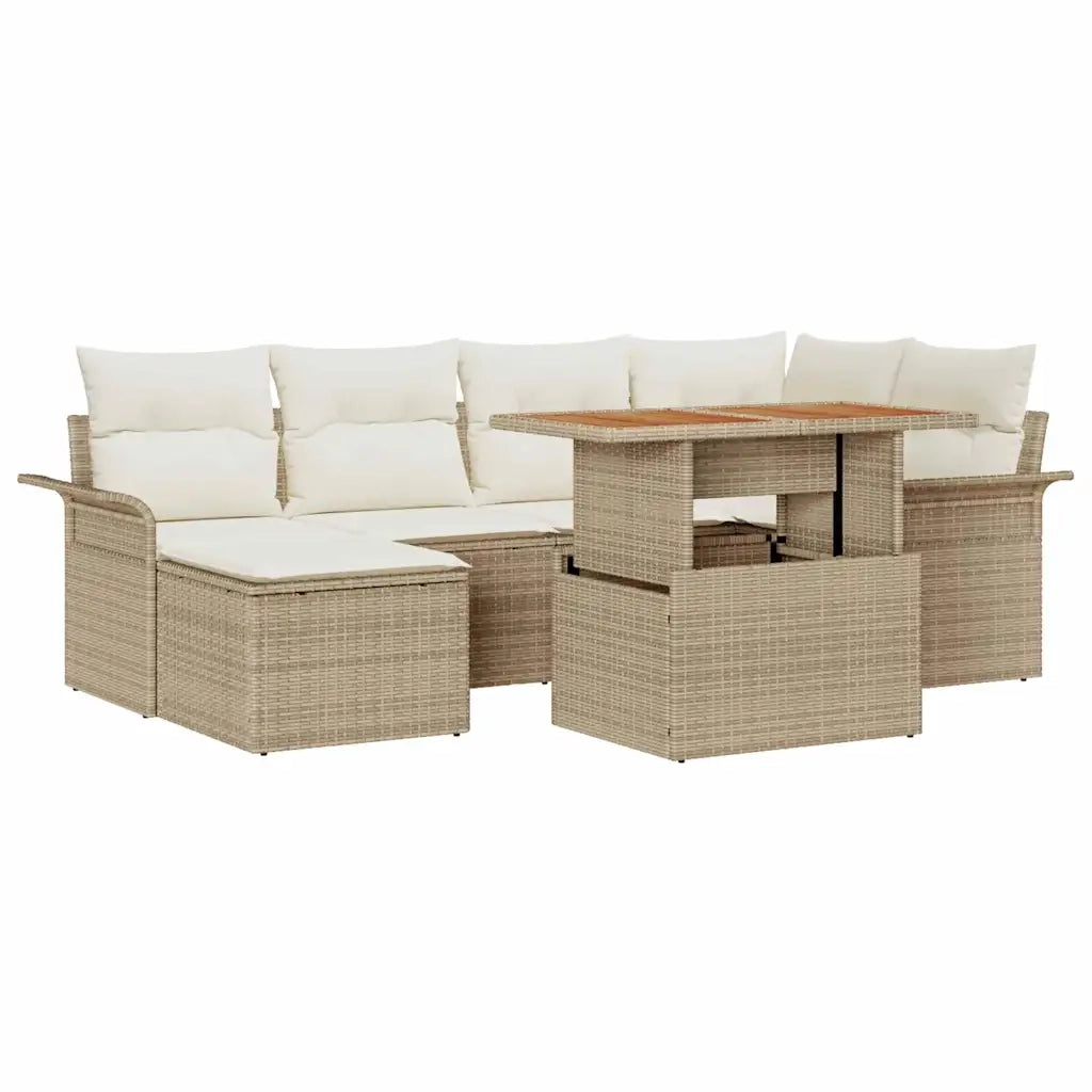 Set Divano da Giardino 7 pcs Beige e Crema polyrattan