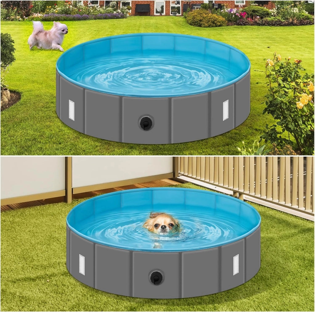 Piscina Cani Gatti con Copertura, Vasca da Bagno Pieghevole Portabile, PVC Piscina per Animali Domestici, Pool Esterno Drenaggio Laterale Veloce, 80x20 cm