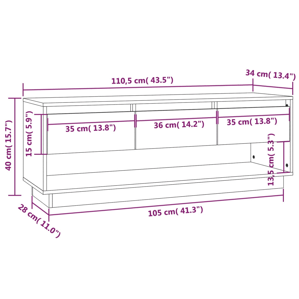 Mobile Porta TV 110,5x34x40 cm in Legno Massello di Pino 813844