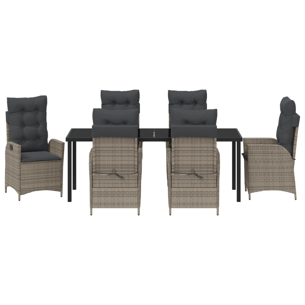 Set da pranzo da giardino 7 pezzi con cuscini Grigio Polyrattan
