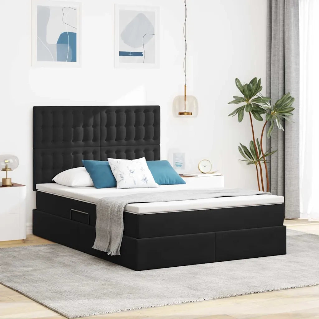 Letto con contenitore e materasso Nero 140 x 190 cm Velluto