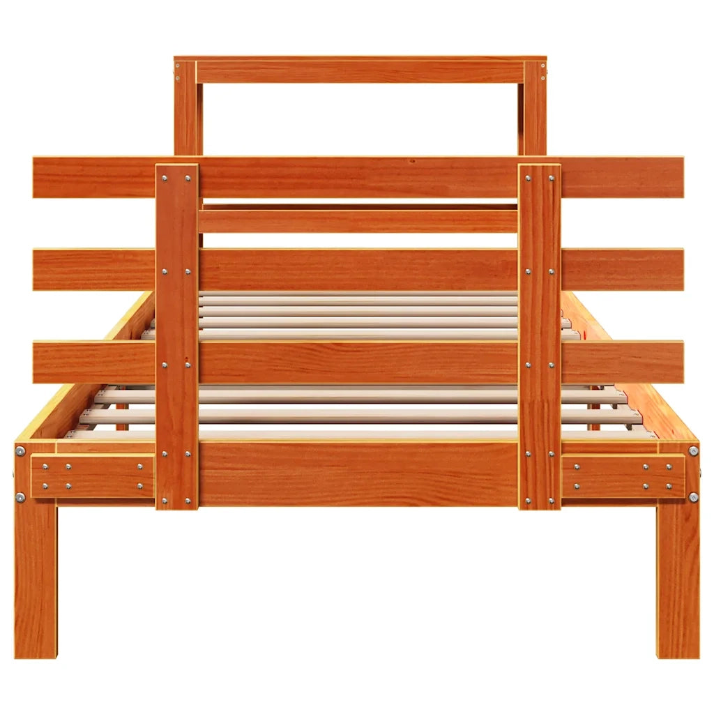 Giroletto con Testiera Marrone Cera 100x200 cm Massello Pino 3306128