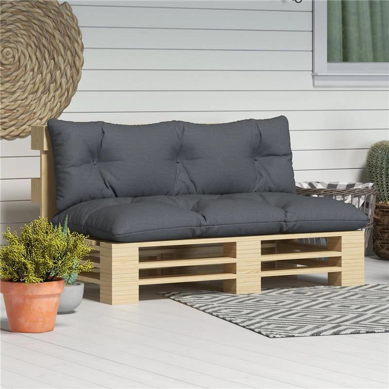 SET 2 CUSCINI DA GIARDINO PER DIVANI E PALLET IN POLIESTERE CON IMBOTTITURA SPESSA GRIGIO CARBONE