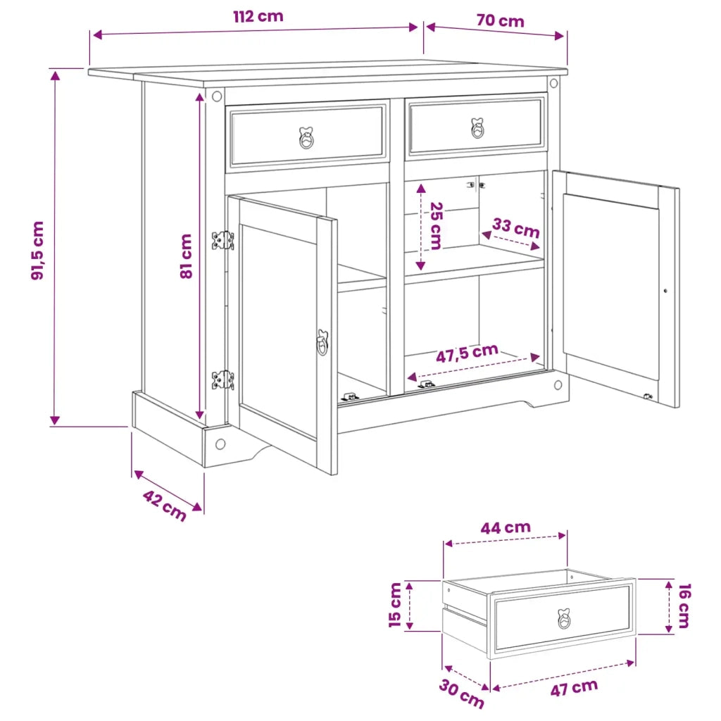 Carrello da Cucina 2 pcs Cera di Miele 112 x 70 x 91,5 cm
