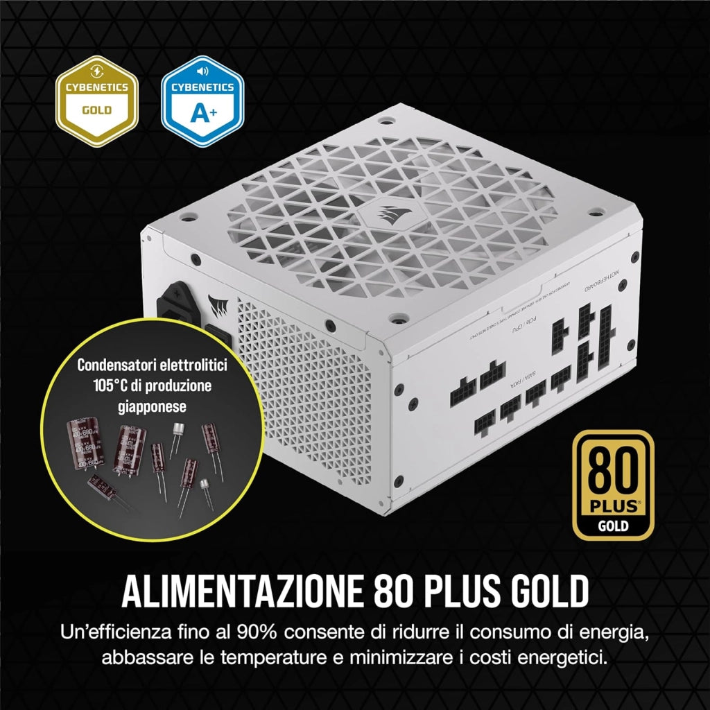 RM750x SHIFT Alimentatore ATX Interamente Modulare - Interfaccia Laterale - Compatibilità con ATX 3.1 e PCIe 5.1 - Efficienza 80 PLUS Gold - Bianco