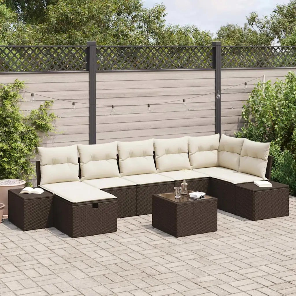 Set Divano da Giardino con cuscino 8 pcs Marrone polyrattan