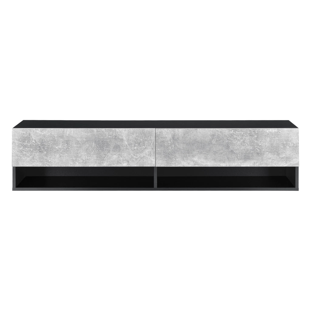 Mobile Porta TV Halmstad da Parete con Ante a Ribalta 140 x 31 x 30 cm - Nero/Effetto Cemento [en.casa]