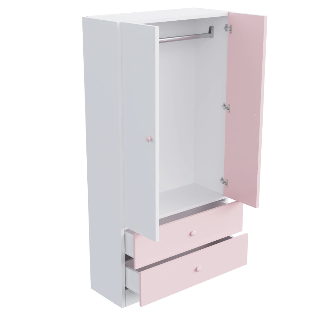 Armadio con vano appendiabiti e 2 cassetti design bicolore per camera da letto in MDF e compensato rosa 70×40×170 cm