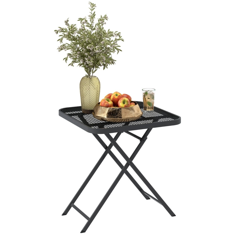 Tavolo da Giardino Pieghevole con Piano Quadrato a Griglia; Stile Moderno; in Acciaio; 70×70×72 cm; Nero