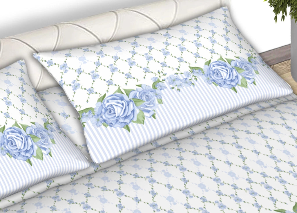 Completo Lenzuola Matrimoniale 100% Cotone Made Italy Disegno Classic CN - Matrimoniale - Azzurro