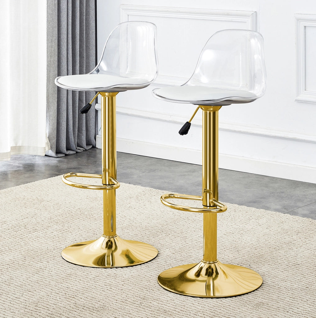 Set di 2 sgabelli da bar regolabili 82-104 cm, oro e trasparente, girevoli