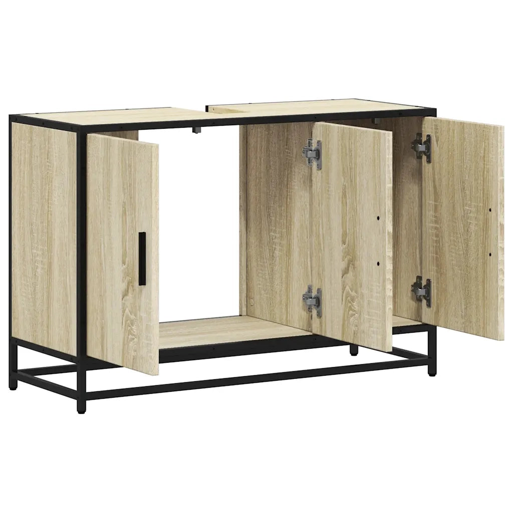 Mobiletto per Lavabo da Bagno Rovere Sonoma 90x33x60 cm Legno Massello 849270