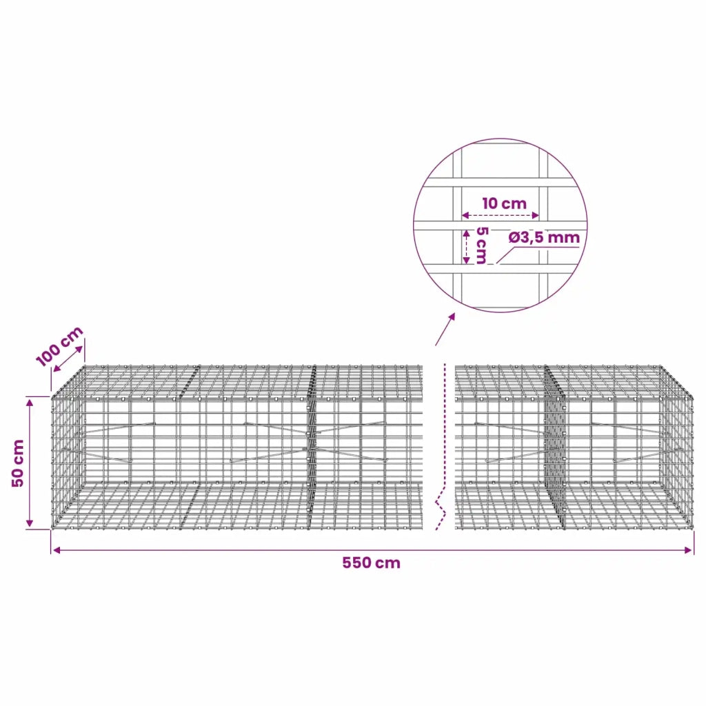 Gabione con Filo da 3,5 mm e Rete da 5x10 cm 550x100x50 cm 3462893