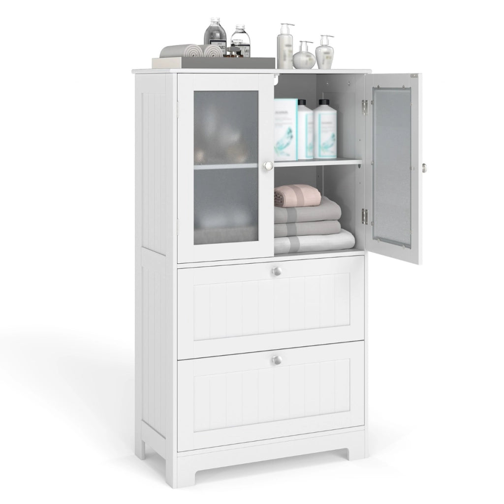 Mobile da bagno a terra con ripiani regolabile per cucina e salotto-Armadietto autoportante con 2 cassetti e 2 ante Bianco