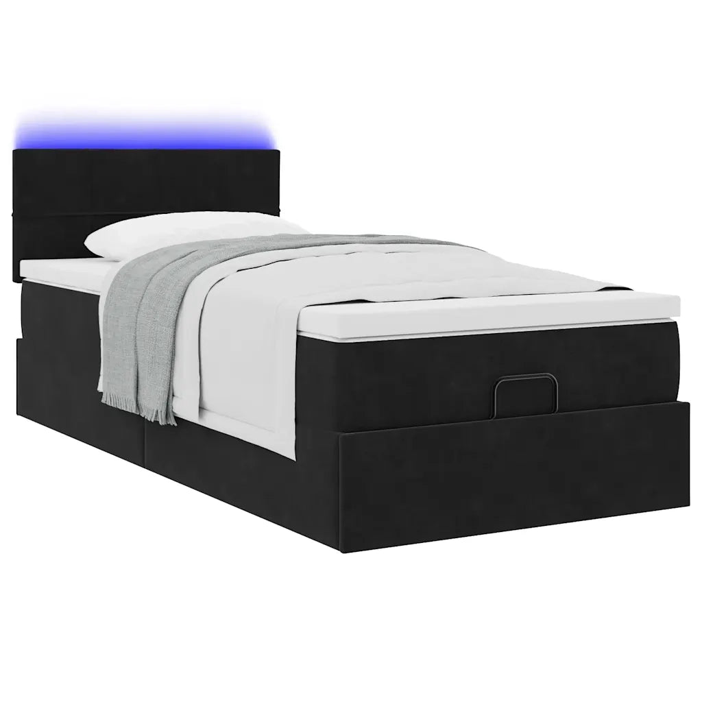 Struttura Letto Pouf con Materasso Nero 90x200 cm in Velluto