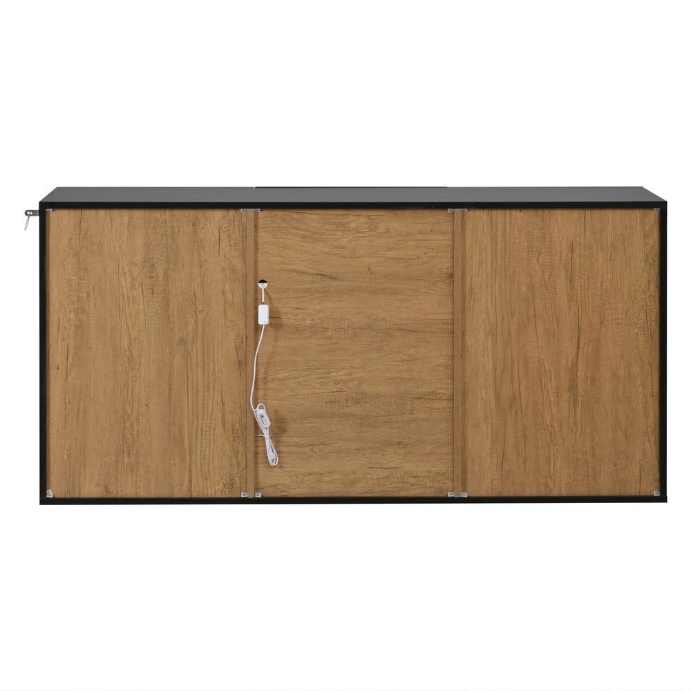 Credenza Soggiorno con Cassetti e LED ¨C MINIMAL ¨C Nero/Legno 140x40x70