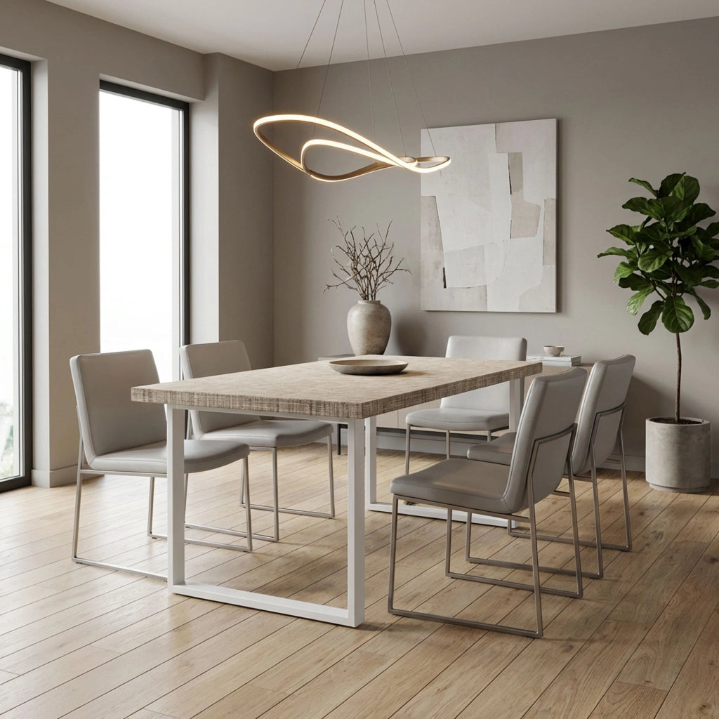Tavolo da pranzo in legno e metallo con piedi squared bianchi 220x100 cm Grigio Testurizzato