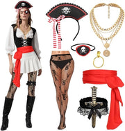 Accessori da pirata 7 pezzi - Occhialino - Corsetto - Collana - Orecchini - Spada - Ideali per Halloween/Carnaval - Costume da pirata
