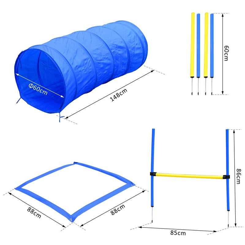 SET AGILITY DOG PER ADDESTRAMENTO CANI CON SLALOM, TUNNEL E OSTACOLO