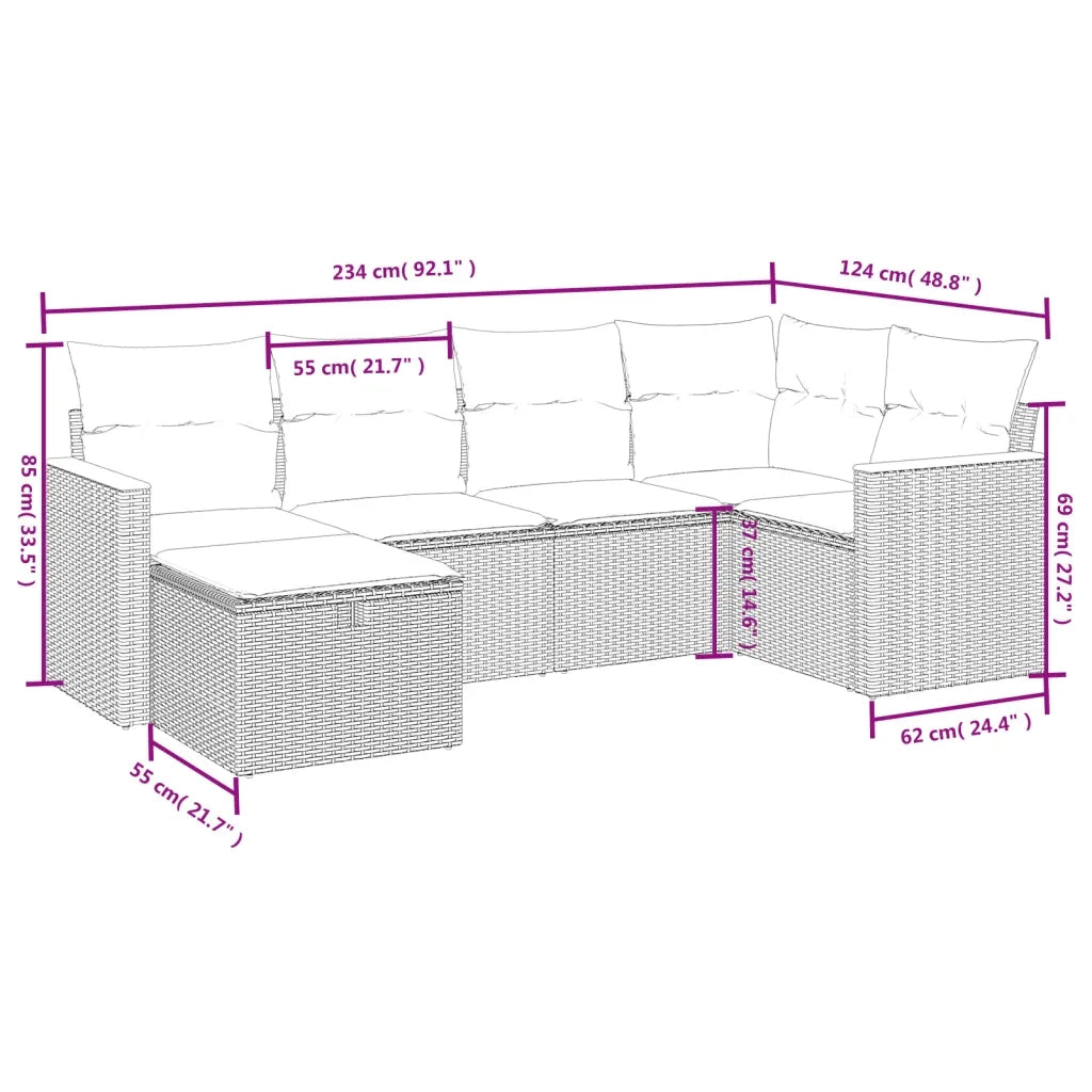 Set Divano da Giardino 6 pz con Cuscini Nero in Polyrattan 3265297