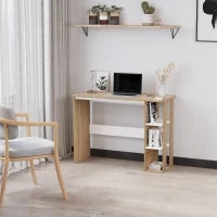 Scrivania Moderna in Legno con Scaffale a 3 Ripiani, 100x44x74cm, Bianco e Quercia