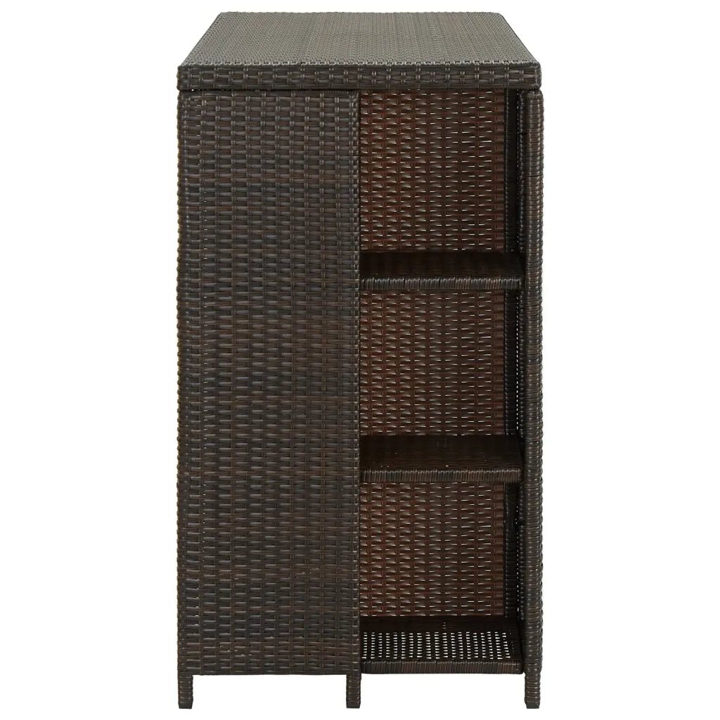 Tavolo da Bar con Ripiani Marrone 120x60x110 cm in Polyrattan 313475