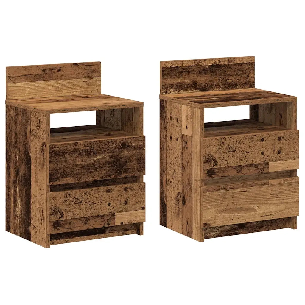 Comodini 2 pz con 2 Cassetti-Set di 2 Tavolino da notte Legno Antico 40x33x60 cm
