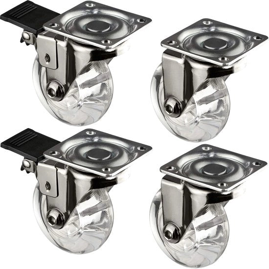 Set di 4 Ruote per Mobili con Piastra di Fissaggio | Diametro 50 mm | Ruote per Mobili con Peso di Carico 150 kg | Ruote con Piastra di Fissaggio per Mobili con Angolo di 360°